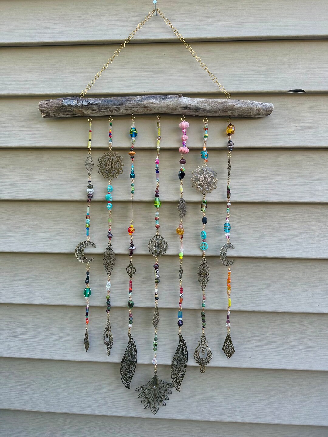 Driftwood Beaded Wall Art Boho Beaded Wall Decor Driftwood Sun Catcher