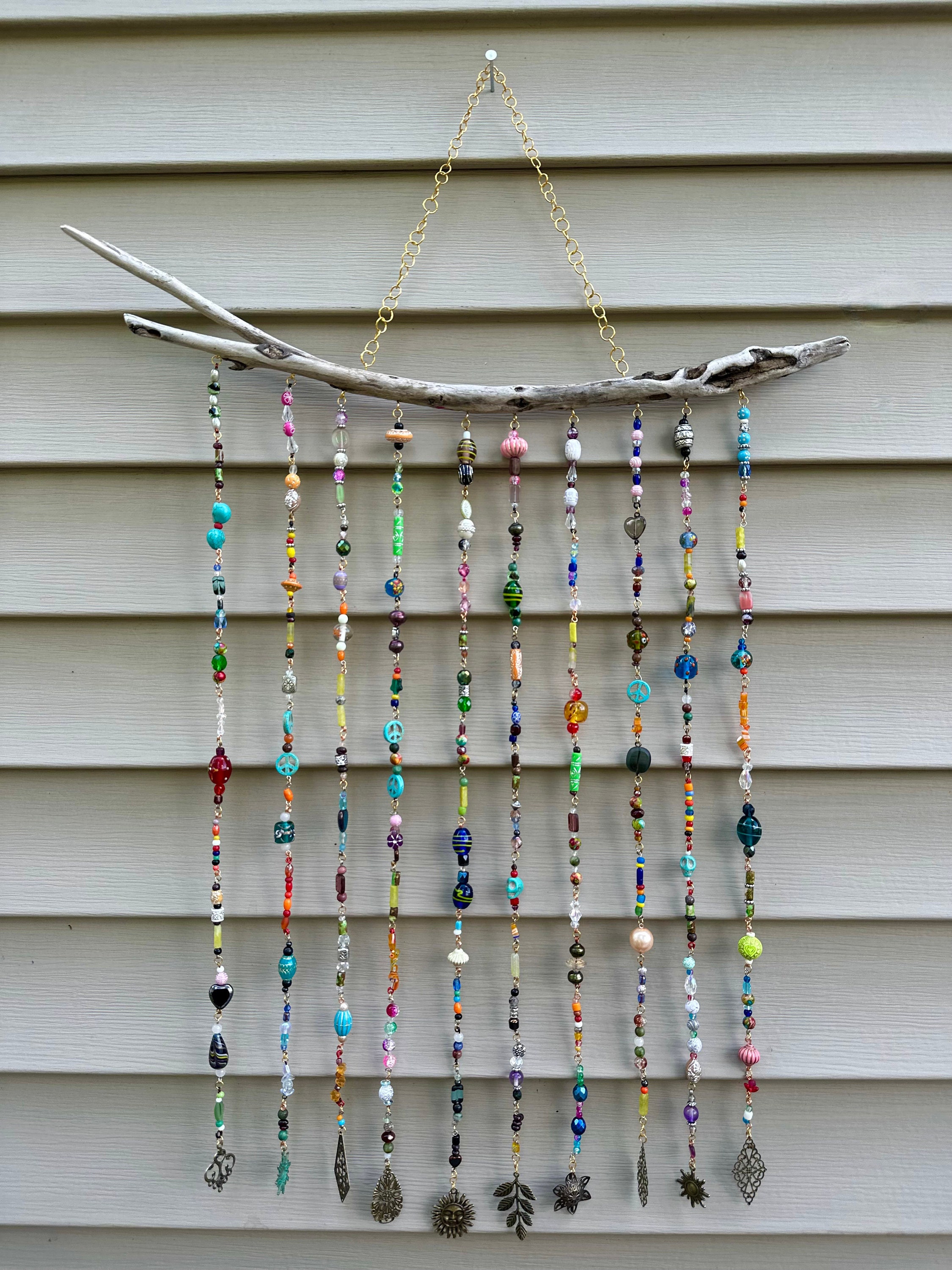 Driftwood Beaded Wall Art | Boho Beaded Wall Decor | Driftwood Sun Catcher | Colorful Wind Chime
