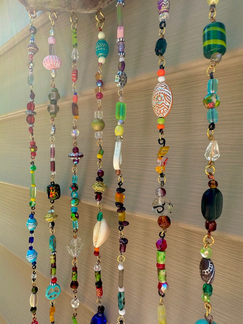 Driftwood Beaded Wall Art Boho Beaded Wall Decor Driftwood Sun Catcher