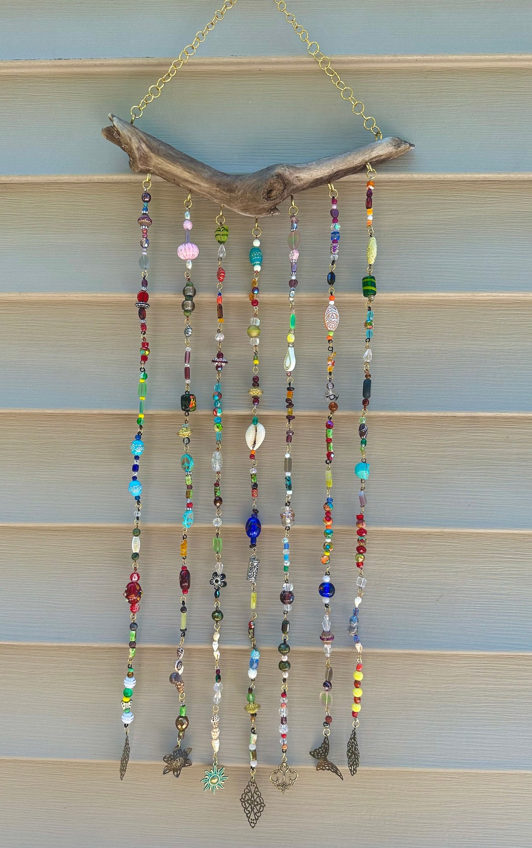 Driftwood Beaded Wall Art Boho Beaded Wall Decor Driftwood Sun Catcher