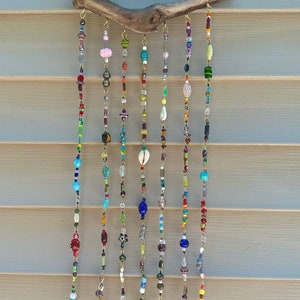Driftwood Beaded Wall Art | Boho Beaded Wall Decor | Driftwood Sun Catcher | Colorful Wind Chime
