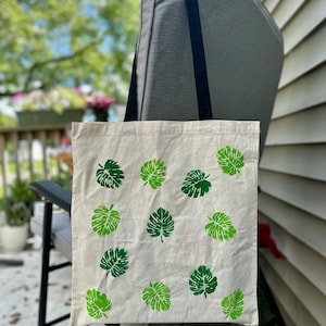 Hand-painted Monstera Leaf Tote