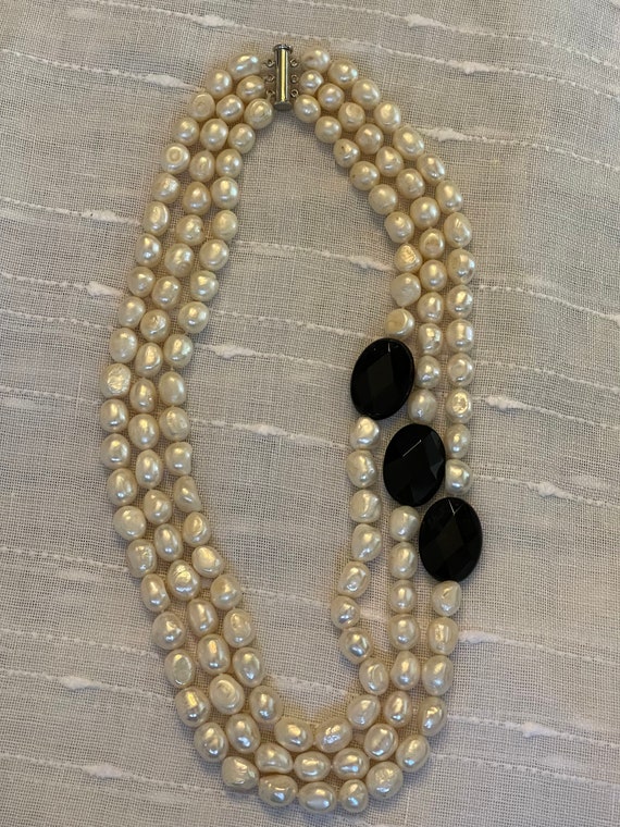 thumbnail image 2 of 50-Inch Gray Labradorite & Pearl Necklace – 3 Strand Beaded, Handmade, Nickel-Free 2 of 13