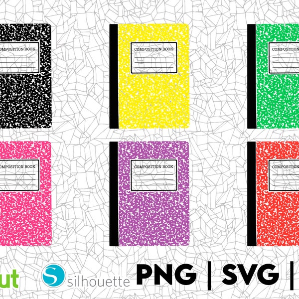 Composition Notebook Design Assortment | SVG PNG EPS | Cricut Cameo | Great for stickers, decals, t-shirt | School Notebook
