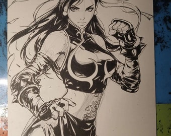 Chun Li Street Fighter Original Art Card Mini Illustration Signed COA Included