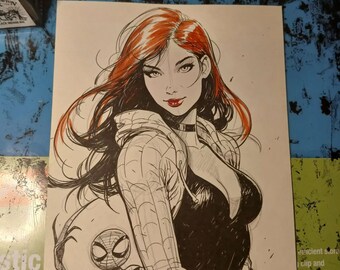 Mary Jane Original Comic Art Card Mini Ilustración Firmada COA Incluido