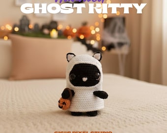Halloween Haunted Ghost Kitty Amigurumi Crochet Pattern - Instant Download - PDF Pattern Decoration