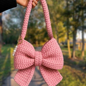 Modèle au crochet de sac à main RufflePop Bow : tutoriel PDF pour débutants à téléchargement numérique