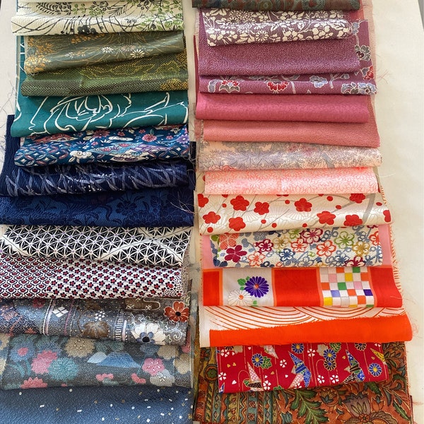 Lot of Vintage Kimono Fabrics Remnants, Quilting, Patchwork, and craft making LOT 555