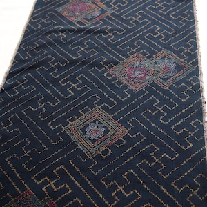 Tecido de seda vintage para quimono, tecido Tsumugi azul-escuro, estampa geométrica japonesa, 36 x 160 cm, material para artesanato do JAPÃO, com detalhes Kasuri