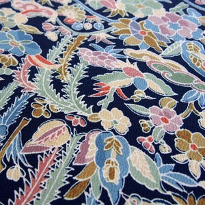 Unique vintage kimono silk fabric, intricate floral pattern - perfect for crafts and sewing projects, short panel 154cm