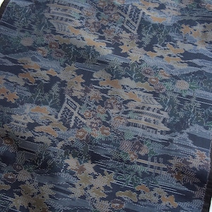 Seda japonesa Tsumugi, tecido de paisagem vintage, remanescente de quimono Kasuri índigo para costura e artesanato, pedaço de tecido da Austrália