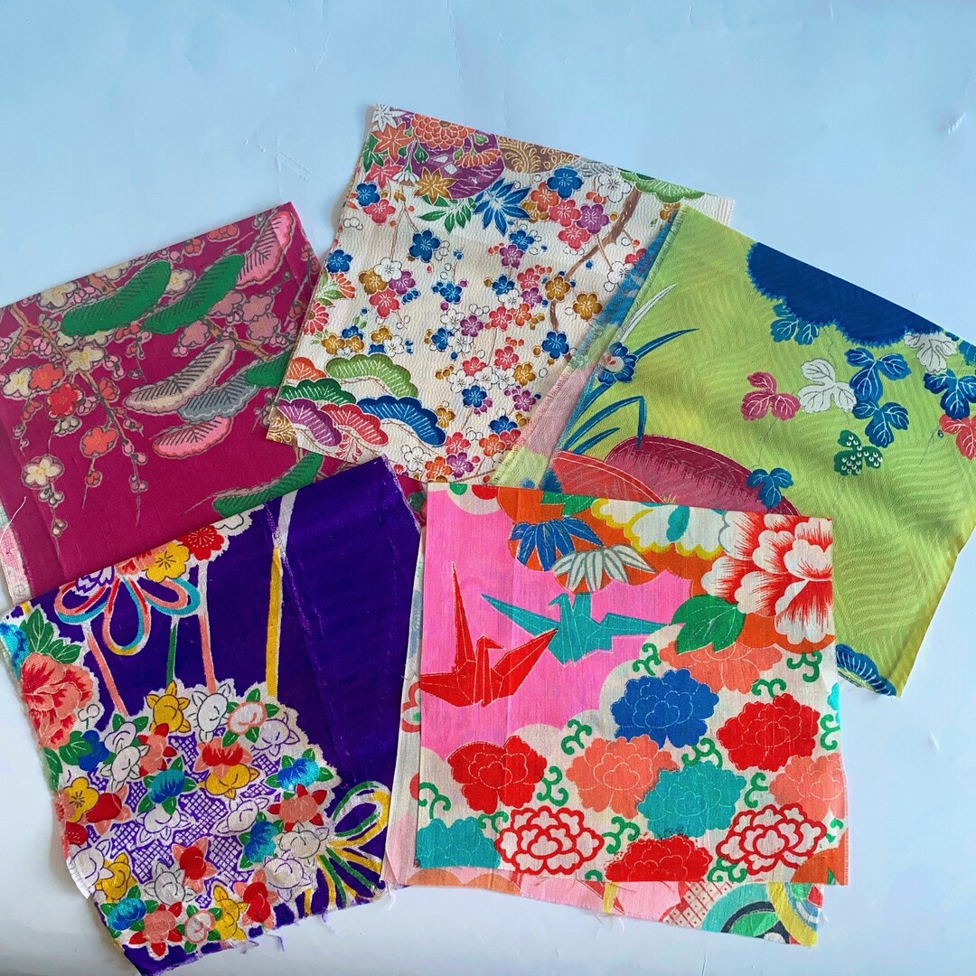 Authentic 1940s1960s Antique Children's Kimono Silk Fabrics Remnants
