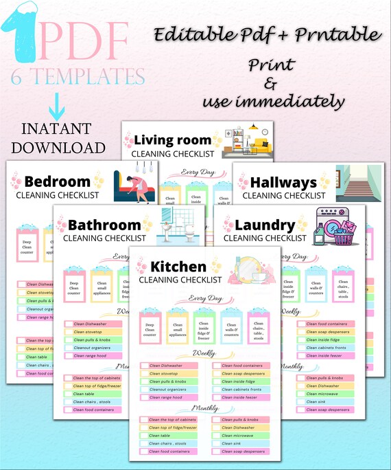 Editable Cleaning Schedule Cleaning Planner Cleaning Etsy