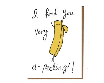 Carte de banane drôle, je vous trouve A-Peeling, Banana Pun, Cute Food Pun, Punny, Quirky Friend Card