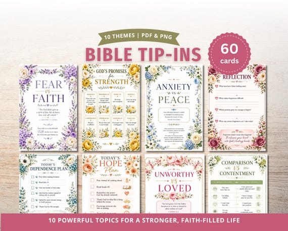 60 Bible Tip Ins Bundle, Printable Bible Study Cards, Bible Study Inserts PNG PDF, Christian Journal Inserts, Bible Journaling Printables