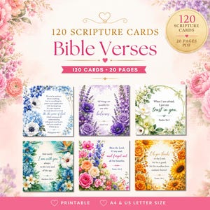 120 Bible Verse Cards | Scripture Cards | Bible Study | Bible Memory Verse | Christian Encouragement Cards PDF | Floral Scripture Cards