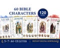 60 Bible Character Summaries bundle Printable | Bible Characters Tip-Ins  | 120 Bible Study Pages Women Men | Bible study printable