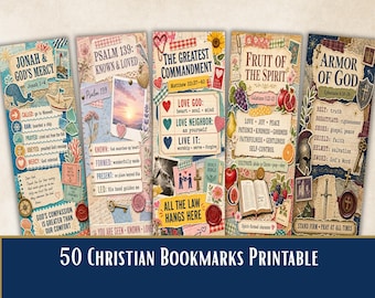 50 christliche Lesezeichen zum Ausdrucken | Lesezeichen-Set mit Bibelversen | Lesezeichen für Junk Journals | Geschenk für Bibelstudierende | Digitaler Download
