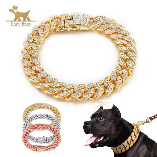 Dog Jewelry For Dogs，Diamond Gold Dog Collars，Cat Necklace， Puppy Collar Stainless Steel with Diamond Collar for Dogs