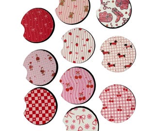 Red / Pink  Coasters: Neoprene Cup Holder Coasters, Set of 2