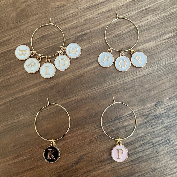 Personalized Gold Alphabet Wine Glass Charm Rings: Party Favors