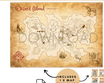 Mappa e indizi della caccia al tesoro di stregoneria e magia, Download digitale, Gioco magico per bambini, Attività per bambini, Mappa dei pirati, Mappa magica, Mappe per bambini