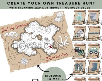 Pirate Treasure Hunt Map & Clues, Digital Download, Treasure map for kids, Kids party activity, Pirate Map,  Fun Maps School Holiday Game!