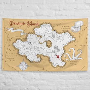 Drapeau mural carte au trésor, oeuvre d'art magique pour chambre d'enfants ou décoration murale de fête ! Drapeau de la carte des pirates, pour notre mini Indiana Jones !