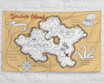 Bandiera da muro con mappa del tesoro, magica cameretta artistica per bambini o decorazione da parete per feste! Bandiera Mappa dei Pirati, per il nostro mini Indiana Jones!
