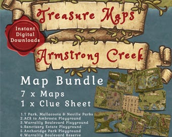 Armstrong Creek BUNDLE Kids Imagination Treasure Map 7 X Mappe 1 X Foglio indizi