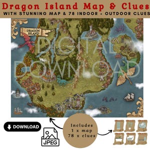 Dragon Island Treasure  Map & Clues, Digital Download, Treasure Map For Kids,  Pirate Map, Fun Maps, Kids Treasure Maps, Kids Games