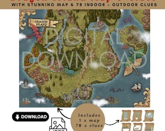 Dragon Island Treasure  Map & Clues, Digital Download, Treasure Map For Kids,  Pirate Map, Fun Maps, Kids Treasure Maps, Kids Games