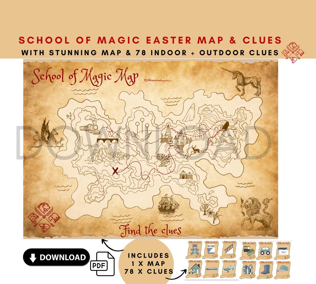 Wizardry Easter Egg Treasure Hunt Map and Clues, Digital Download