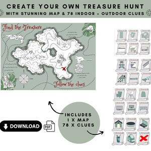 Vacances scolaires, carte de la jungle et indices, téléchargement numérique, jeu pour enfants, fête d'enfants, carte de pirate, thème de la jungle, carte au trésor pour enfants !