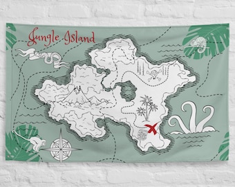 Bandiera da muro con mappa del tesoro in stile giungla vintage, magica camera da letto artistica per bambini o decorazione da parete per feste! Bandiera Mappa dei Pirati, per il nostro mini Indiana Jones