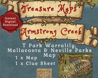 Armstrong Creek T Park Warralily, Mallacoota e Neville Parks Area Mappa del tesoro 1 X Mappa e 1 X Foglio indizio