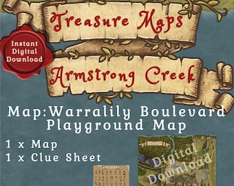 Mappa del tesoro del parco giochi Armstrong Creek Warralily 1 mappa e 1 foglio degli indizi (angolo Surf Coast Hwy e Warralily Blyd)