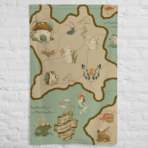 Drapeau mural de carte au trésor de style fée, art magique pour enfants, décoration fantaisiste de chambre de fille ou de mur de fête