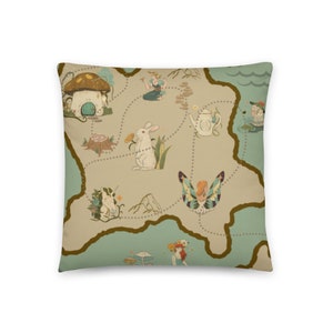 Fantaisie de conte de fées carte au trésor conception de coussin!  Licornes, créatures forestières, sirènes, ajoutez une touche de fantaisie à n’importe quelle chambre d’enfant ou crèche