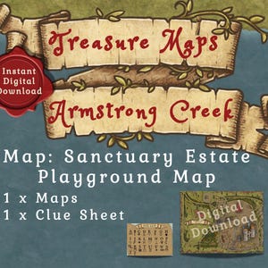 Mapa del tesoro de la finca del santuario Armstrong Creek 1 mapa y 1 hoja de pistas