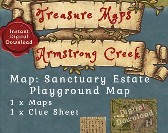 Mappa del tesoro della tenuta Armstrong Creek Sanctuary 1 mappa e 1 foglio indizio