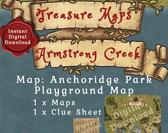 Mappa del tesoro del parco di Armstrong Creek Anchoridge 1 mappa e 1 foglio degli indizi