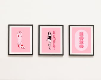 Rosa westerntryckset: Cowgirlstövlar, Howdy, XOXO (digital nedladdning)