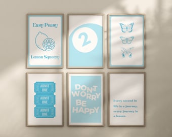 Light Blue Gallery Wall Set of 6 Prints, Sky Blue Wall Prints, Minimalist Set of 6, Trendy Posters Modern Art, Sky Blue Prints