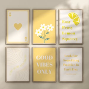 Yellow Gallery Wall Set of 6 Prints, Pastel Yellow Wall Prints, Minimalist Set of 6, Trendy Posters Modern Art, Light Yellow Prints