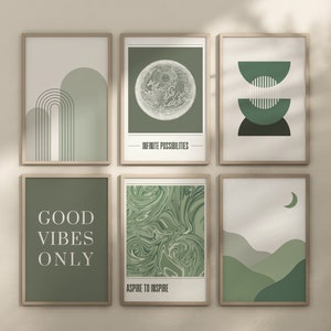 Sage Green Abstract Art Prints: Trendy Gallery Wall Set (Digital Download)