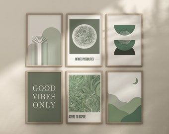 Sage Green Abstract Art Prints: Trendy Gallery Wall Set (Digital Download)