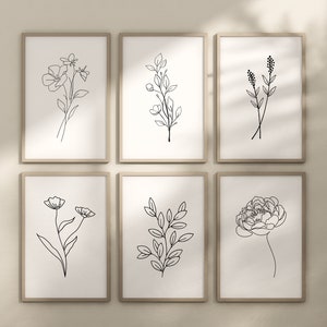 Láminas de arte floral: Decoración de pared botánica de moda (descarga digital)