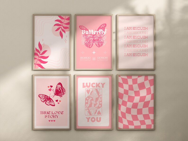Pink Gallery Wall Set of 6 Prints, Light Pink Wall Prints, Minimalist